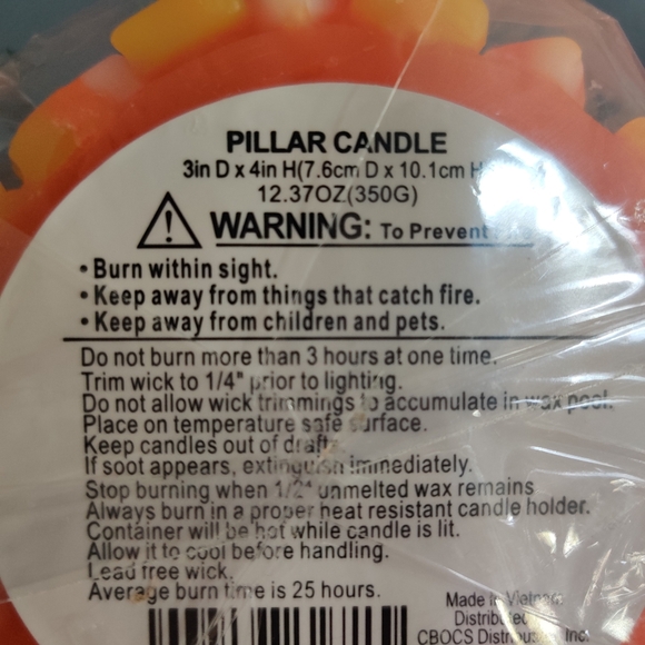 Candy corn NWT pillar 3" x 4" Fall Halloween Harvest Decor New orange wax - Picture 3 of 3